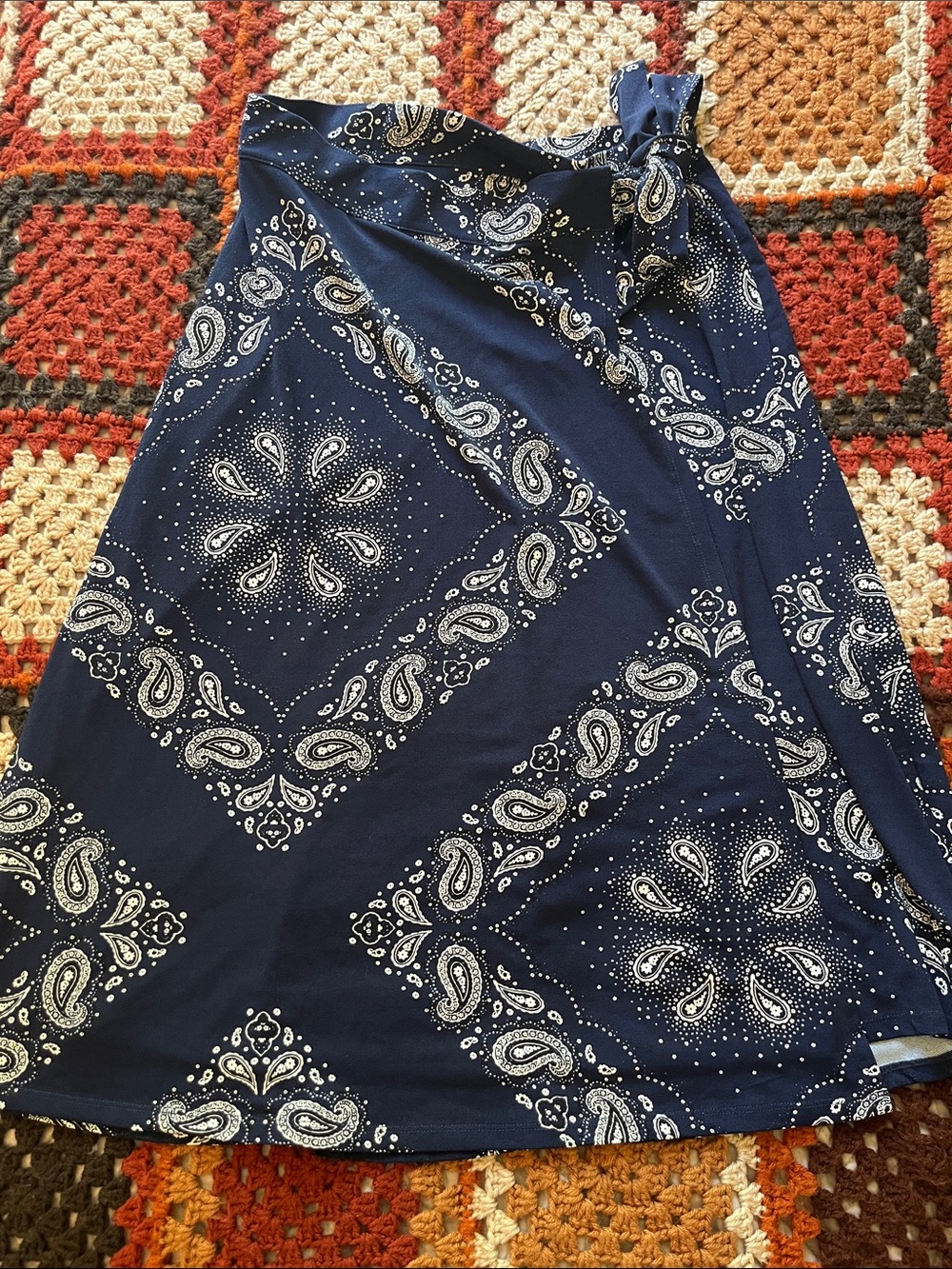 Black Tape Navy and White Paisley Skirt